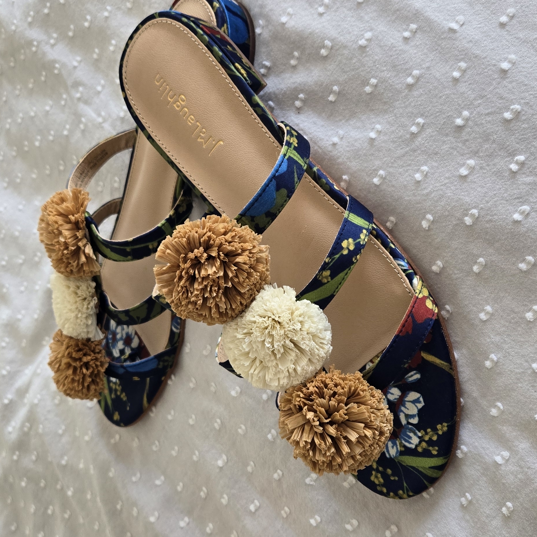 J. Mclaughlin Tan And Blue Sandals With Elegant Straps